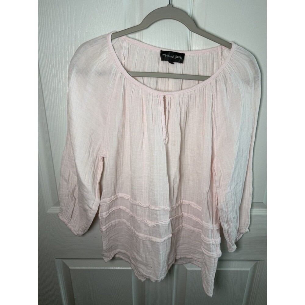 Michael Stars DMG47 Pink 100% Cotton Gauzy Off The Shoulder Shirt Top M Preppy